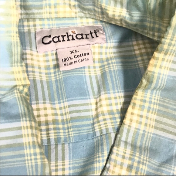 Carhartt Mens Button Up Short Sleeve Vintage Casual Blue - Picture 6 of 9